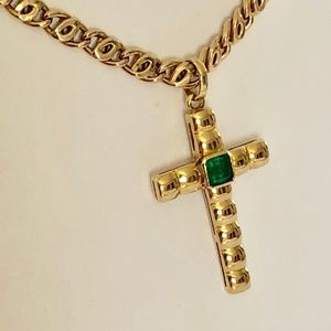 18K Natural Colombian Emerald Cross Pendant